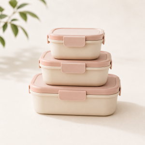 Reusable snack container set with blush lids for meal prep, healthy snacks, work, class, and travel.